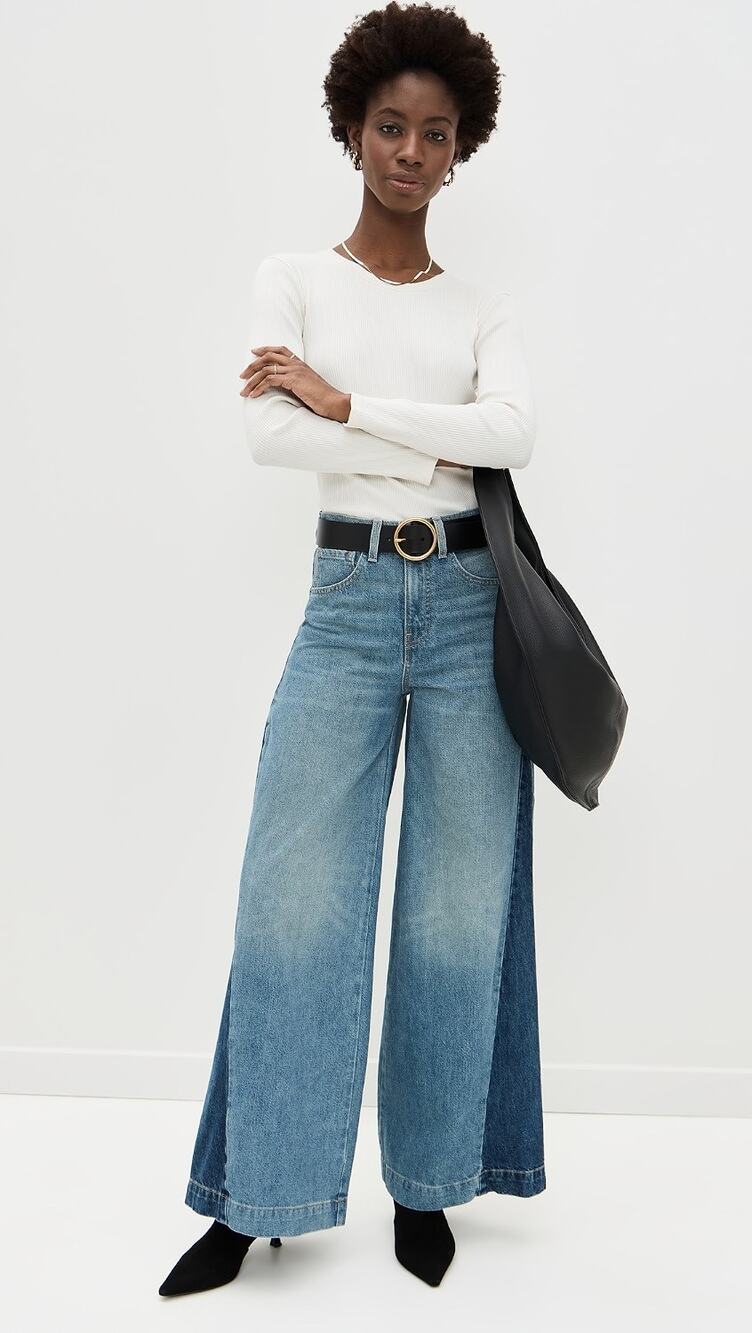 Nili Lotan Ebony Blue Rigid High Rise Wide Leg Denim Jeans Size 24 Made in USA